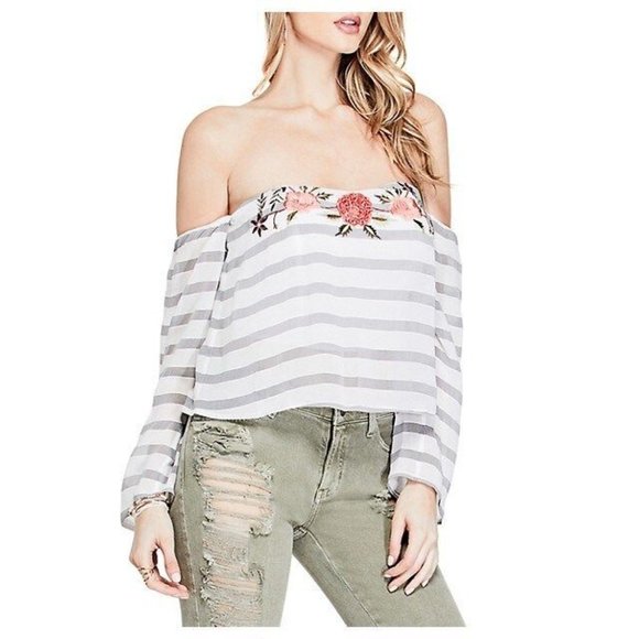 Guess Barlowe Off The Shoulder Top XS - Picture 2 of 6